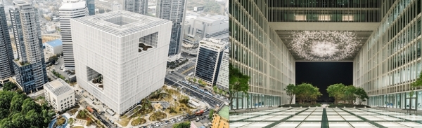 아모레퍼시픽 신사옥 전경 및 가든즈 5층 모습. 사진 현대건설 제공