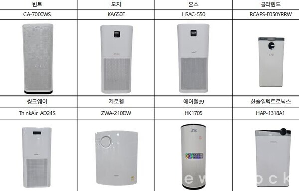 한국소비자원이 성능을 평가한 공기청정기 8개 제품. 한국소비자원 제공