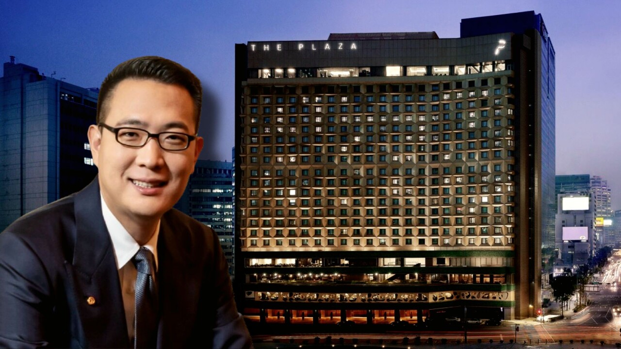 한화호텔앤드리조트의 더 플라자 호텔 전경과 김동선 부회장의 모습. [뉴스락 편집]